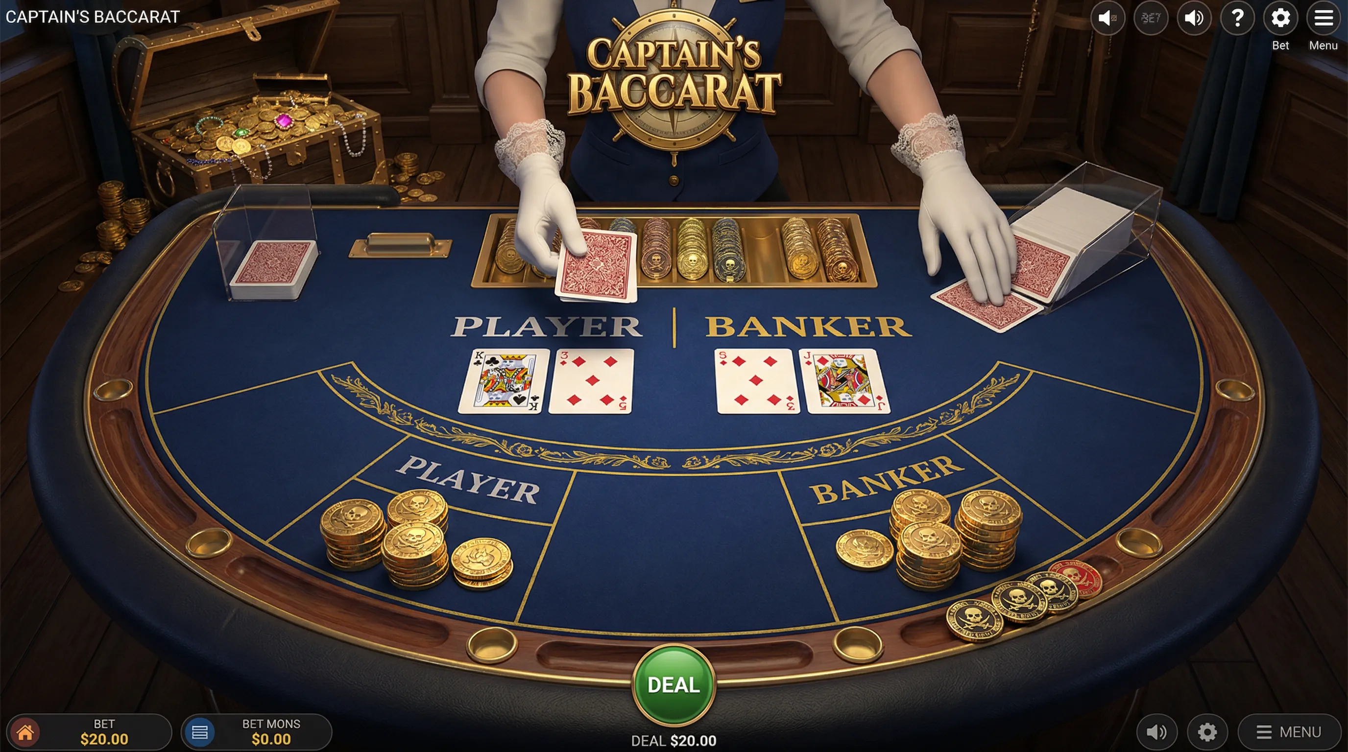 Mesa de Bacará Elegante com Tema Pirata no Cassino 166bet